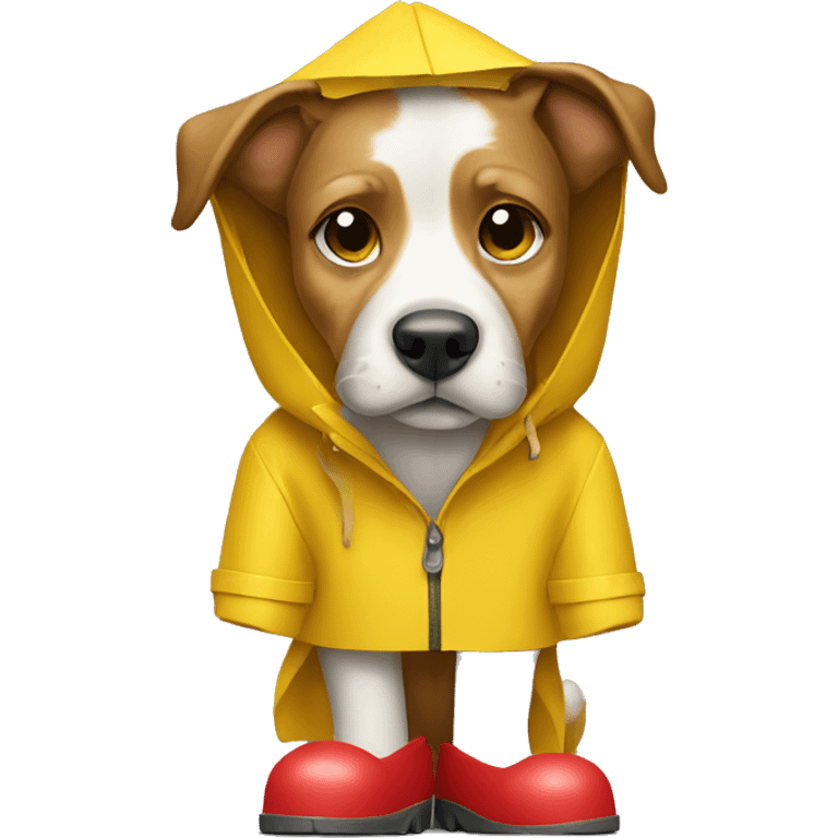 Dog wearing red rain boots and yellow raincoat  emoji