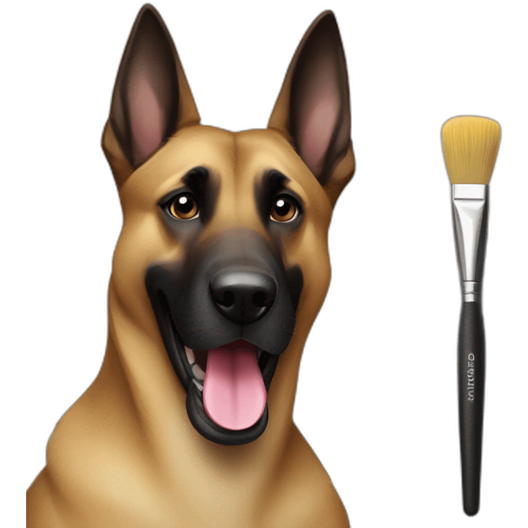 black-dog-malinois with a brush in his mouth emoji