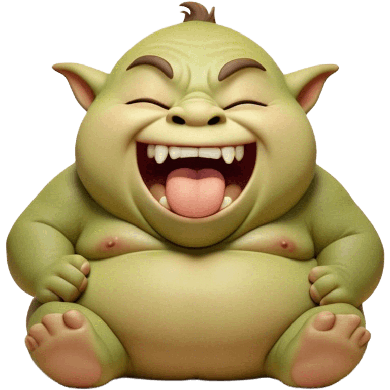 Cinematic Cute Yawning Ogre Portrait Emoji, with a surprisingly cuddly, rotund figure in soft earthy greens and browns, head tilted back in a big, gentle yawn exposing a set of comically oversized teeth, simplified yet irresistibly adorable, highly detailed with a soft glowing outline that captures the sleepy charm of a friendly ogre after a long day of gentle mischief! emoji