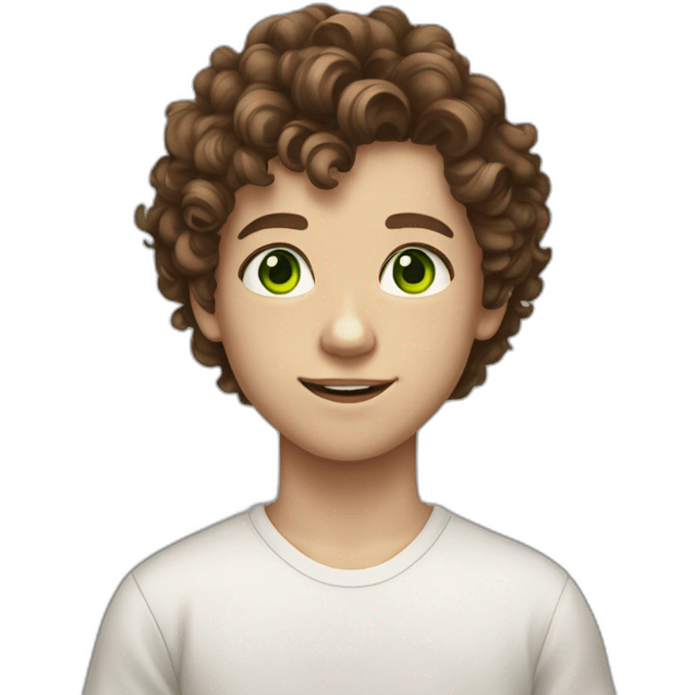 13 years old Boy Green eyes curly brown hair and white skin emoji