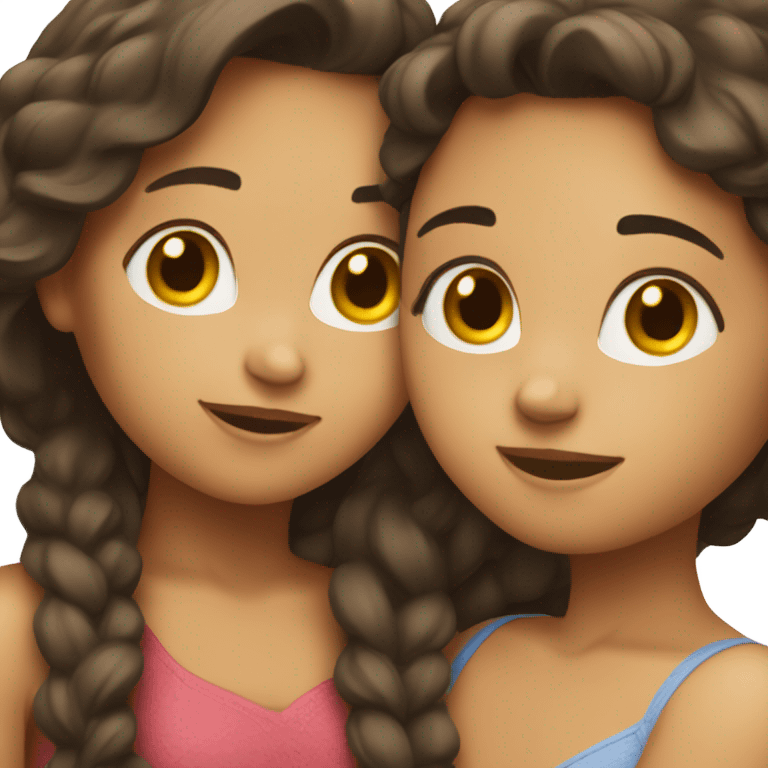 two brunette girls hugging emoji