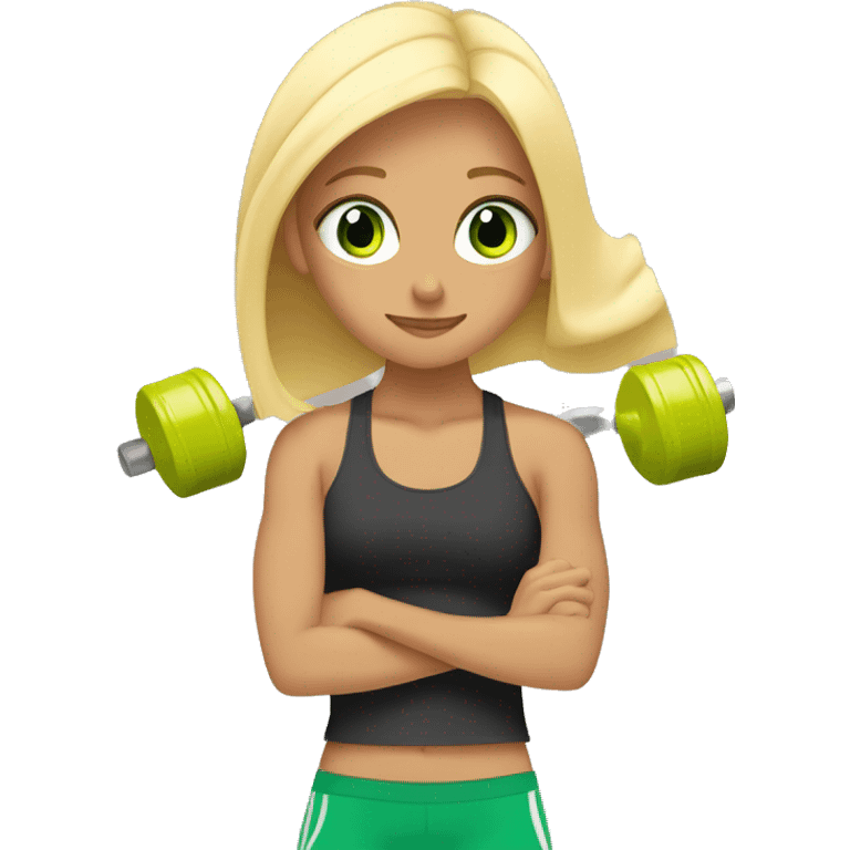 girl working out green eye blonde hair lifting weights emoji