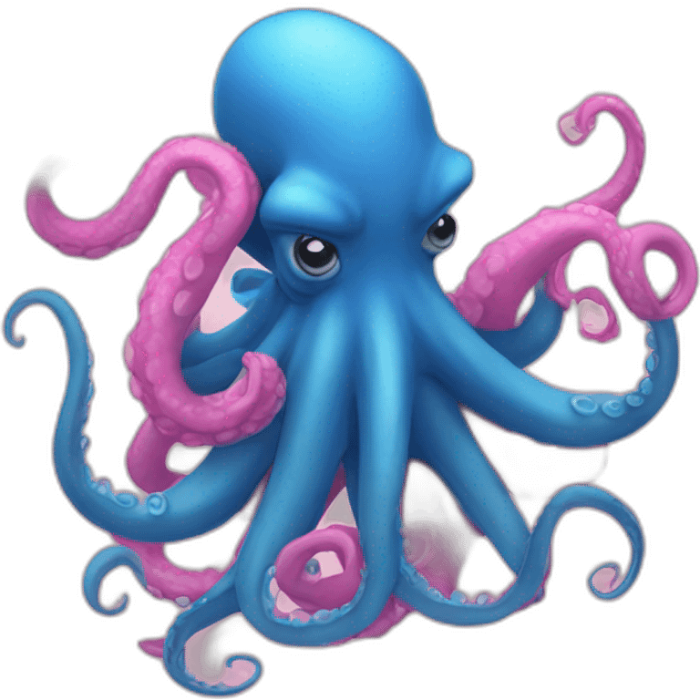 a blue kraken kissing an another pink kraken emoji