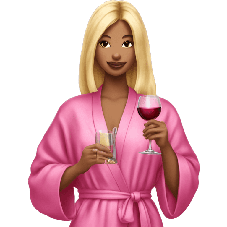 pink victoria secret robe on blonde girl holding wine emoji