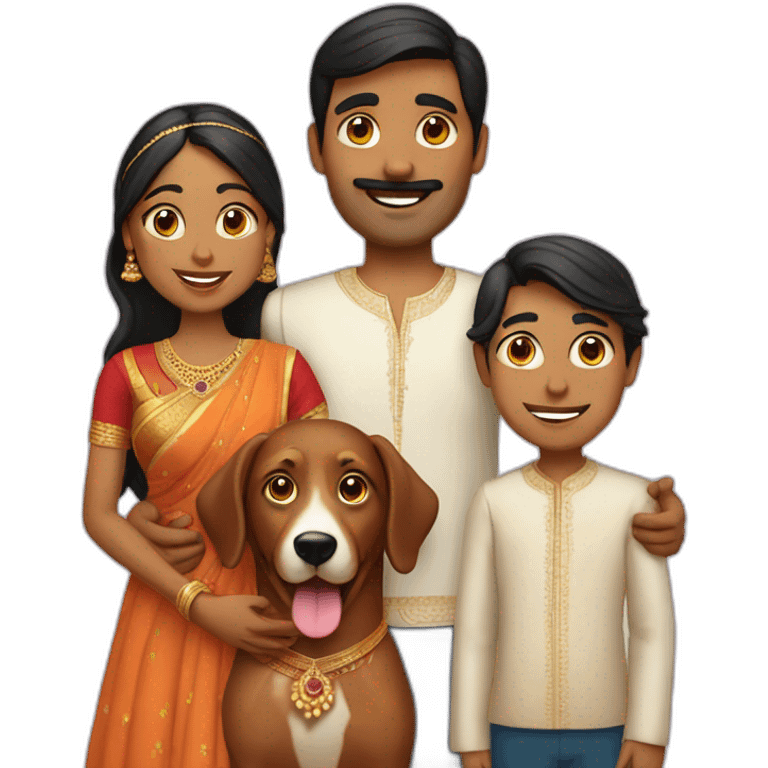 Indian married couple with two kids and a dog emoji