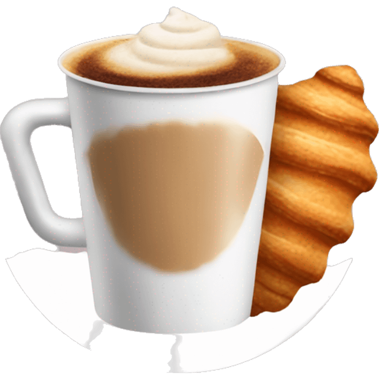 Disposable cup with cappuccino and croissant emoji