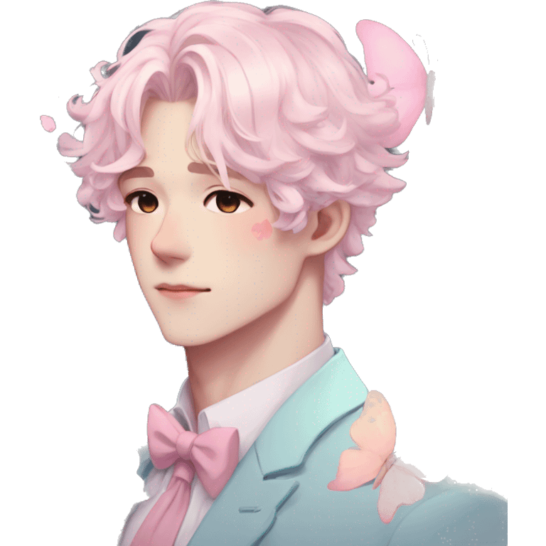 Gorgeous pastel anime style gentleman with blushing face and butterflies aesthetic trending style emoji