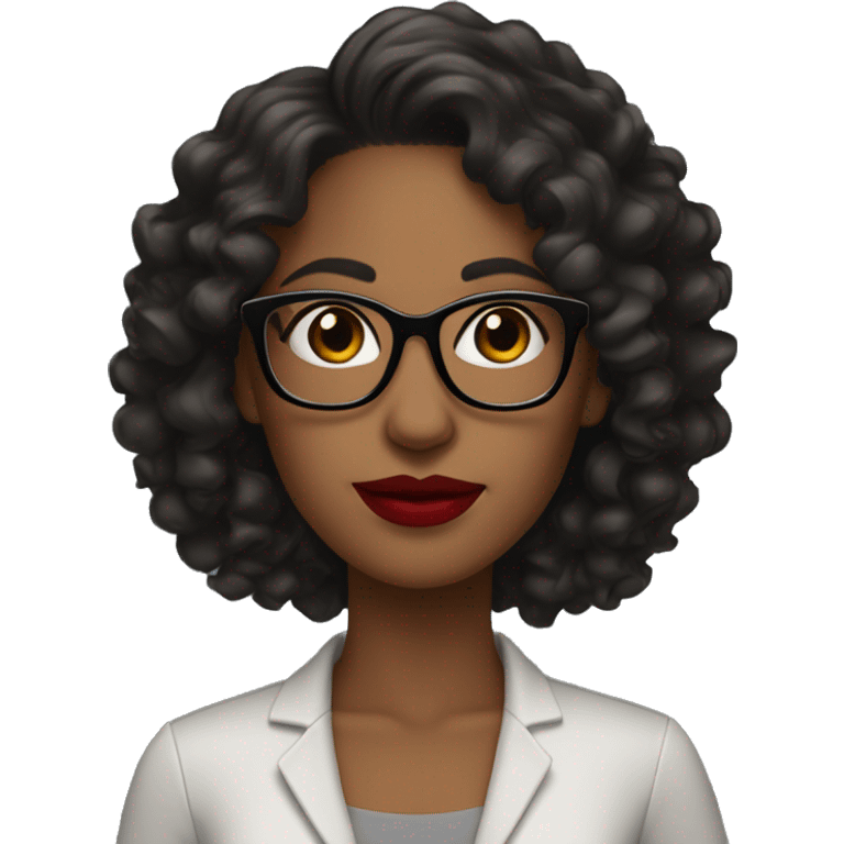 woman dark tan skin with long black thick curly hair, red lipstick wearing eyeglasses  emoji