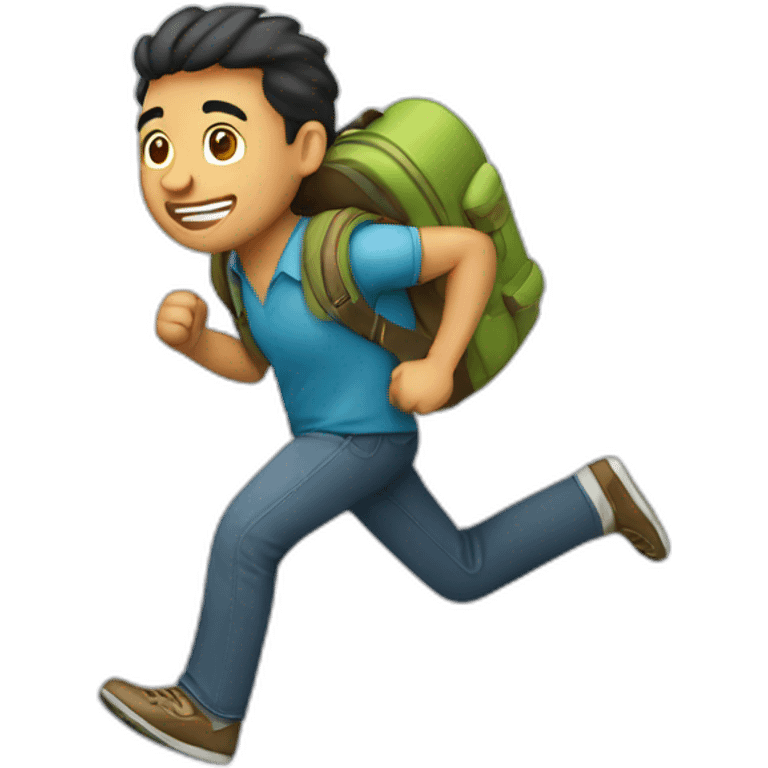 Hombre latino con mochila de viaje corriendo emoji