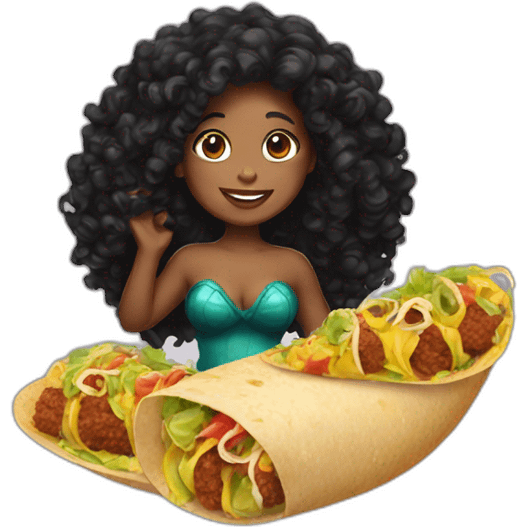 black large curly mermaid with taco emoji