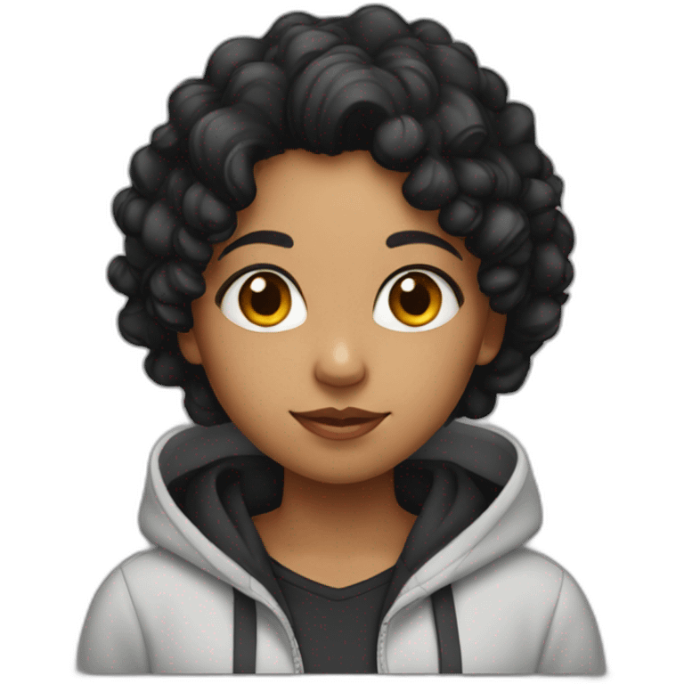 indian girl with black curly hair wearing a black hoodie emoji