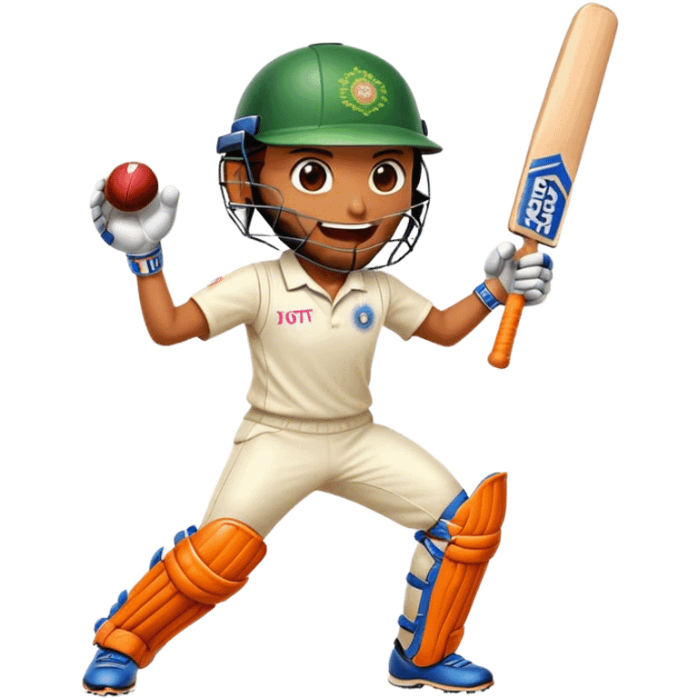 Cinematic Realistic Cricket Pop Culture Emoji, depicted with a dynamic, action‚Äêpacked scene capturing the spirit of India's beloved sport rendered with vibrant textures and energetic lighting. emoji