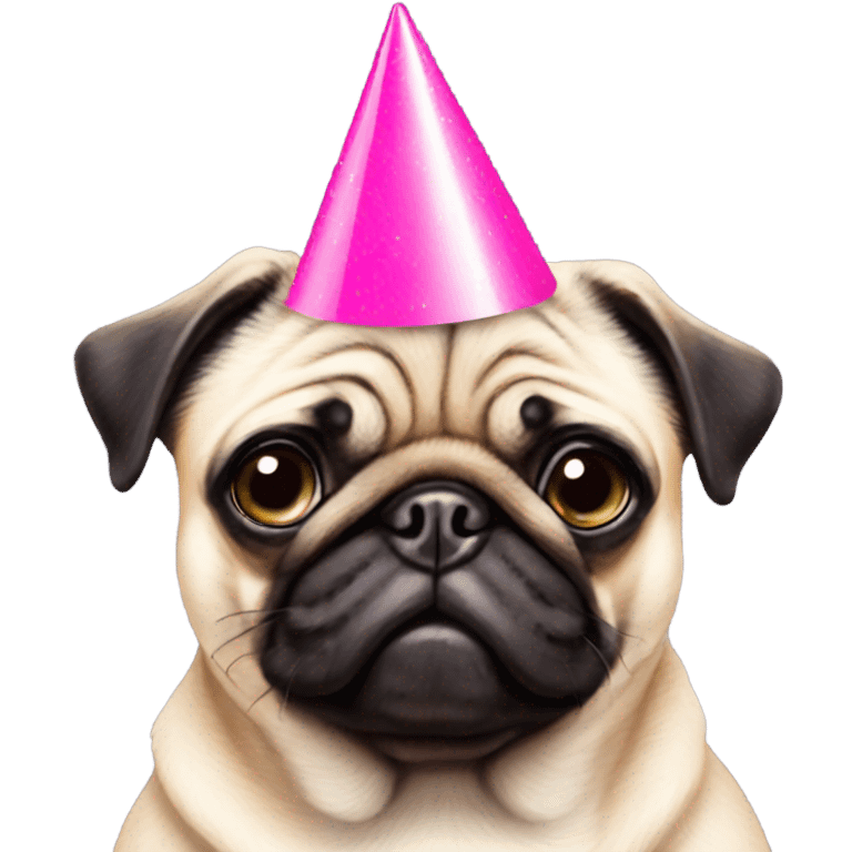 Pug with pink nails and a party hat emoji