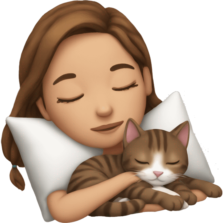 Cute cat sleeping with brown hair girl emoji