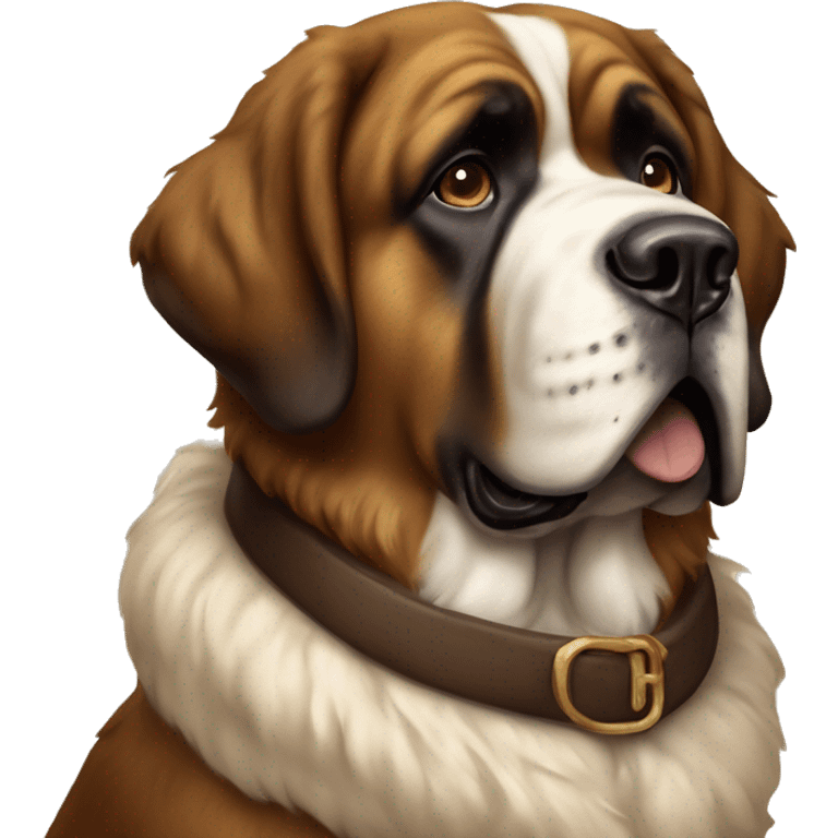 A Saint Bernard wearing a brown vintage fur coat on emoji