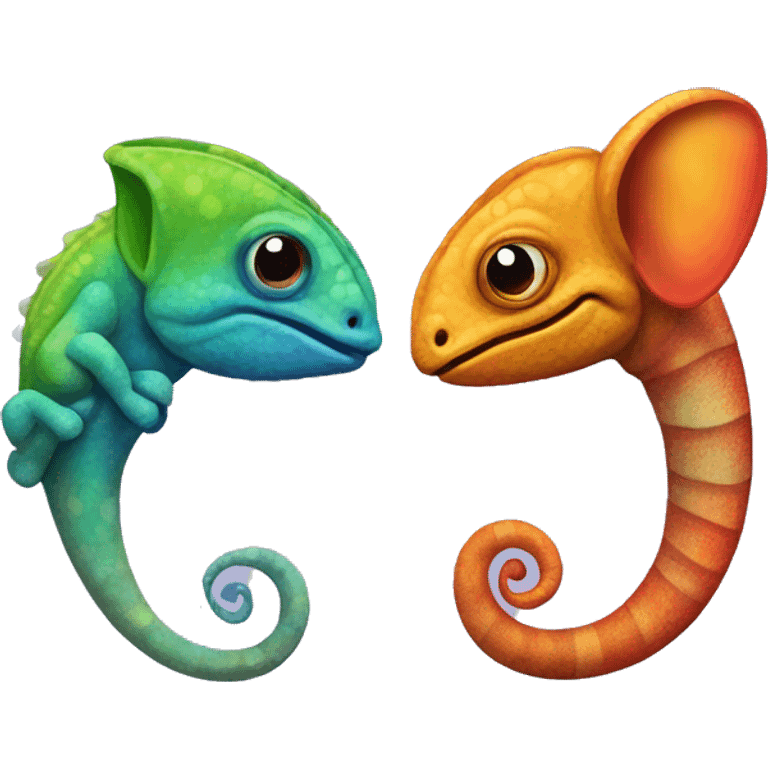 A multicoloured chameleon and an elephant emoji