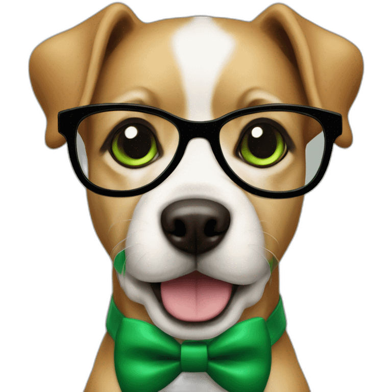 medium-bege-and-white-dog-with-green-eyes-and-black-glasses-and-green-bow emoji