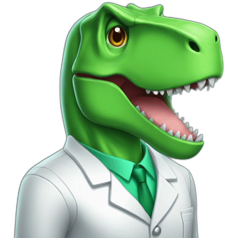 green t-rex head in lab uniform emoji