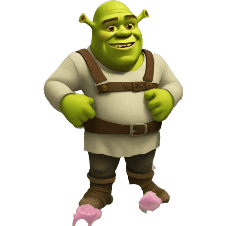 shrek(a green ogre) in a field of flwers emoji