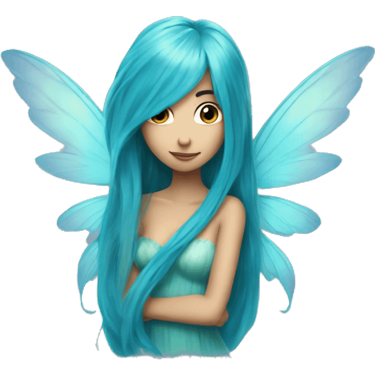 Beautiful, fairy, blue, turqoise, long hair, big wings emoji