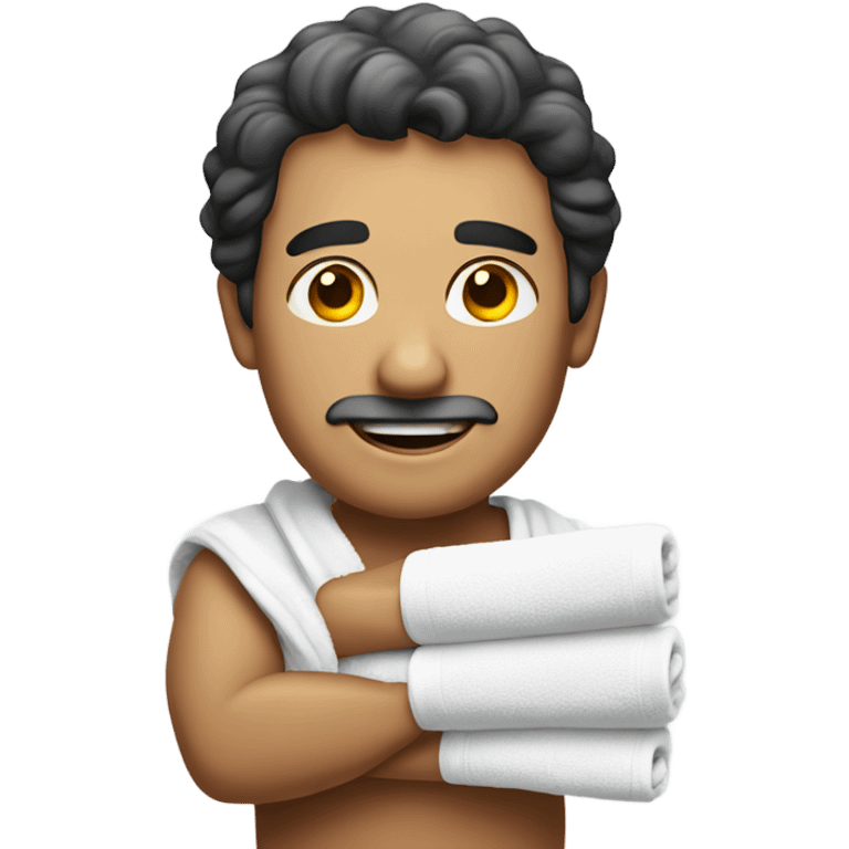 a small Italian man holding 2 towels emoji