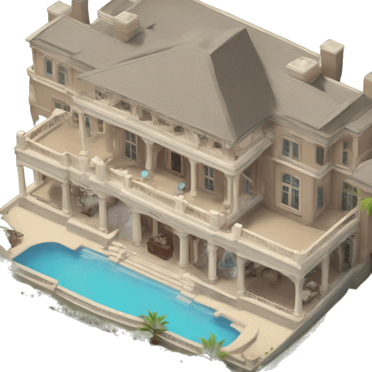 luxurious mansion viewed from above at a 45deg angle so you can see the front and side both emoji