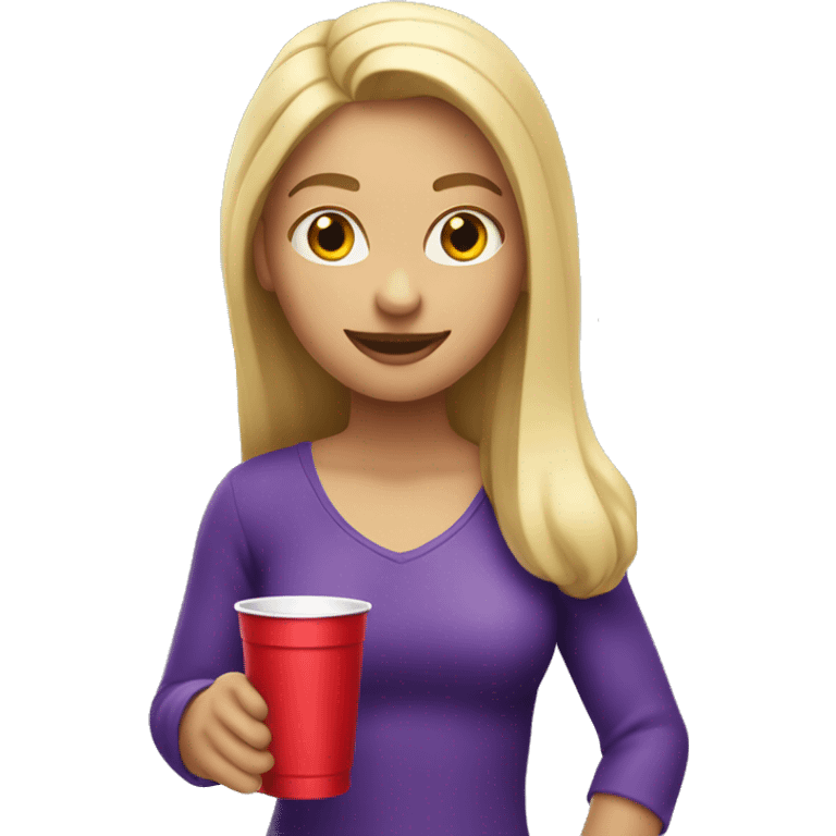 blonde girl holding red solo cup with purple liquid emoji