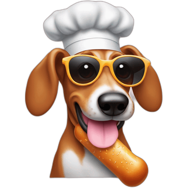 wiener dog chef hat sunglasses chewing on a bone emoji