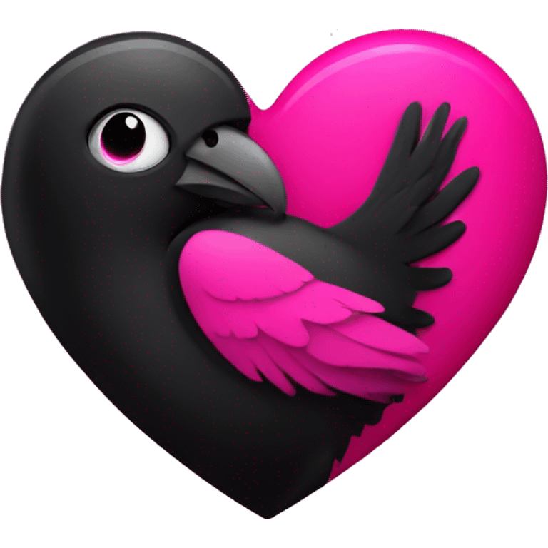 Black heart with hot pink raven inside of heart emoji