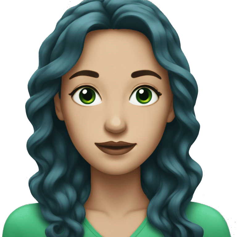 blue-green eyed woman with black long wavy hair emoji