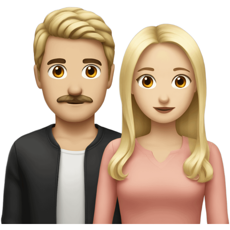 Blonde girl with dark brown haired white boy with mustache emoji