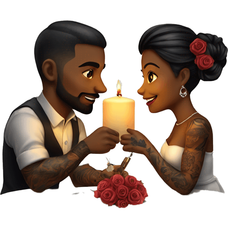 romantic candle light dinner for beautiful tattooed couple emoji