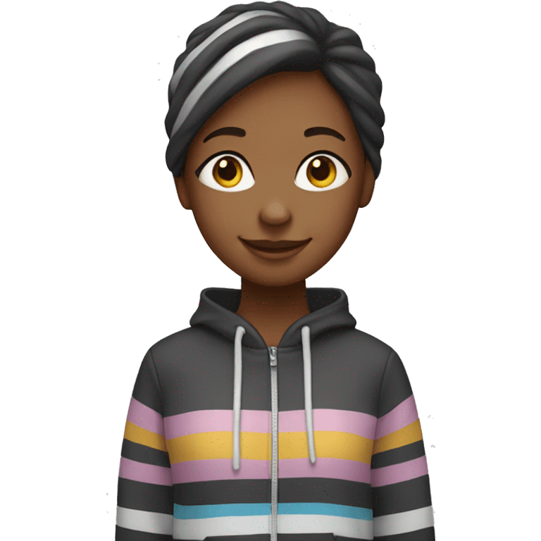 smiling girl with striped hoodie emoji