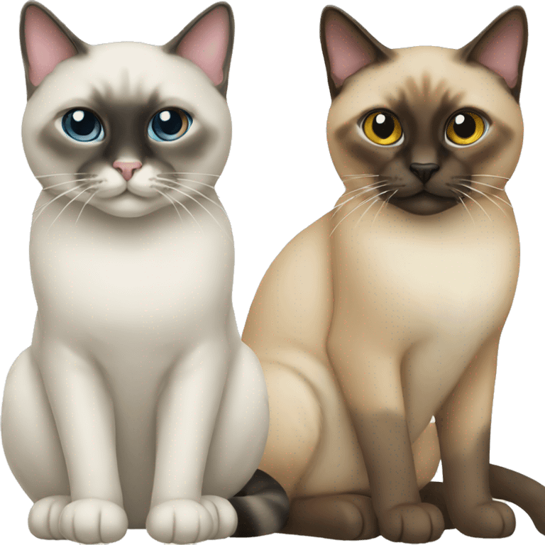 two cats, one siamese and one multicolored emoji