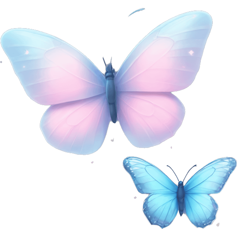 Light blue butterfly facing a light pink butterfly with trails of sparkles emoji