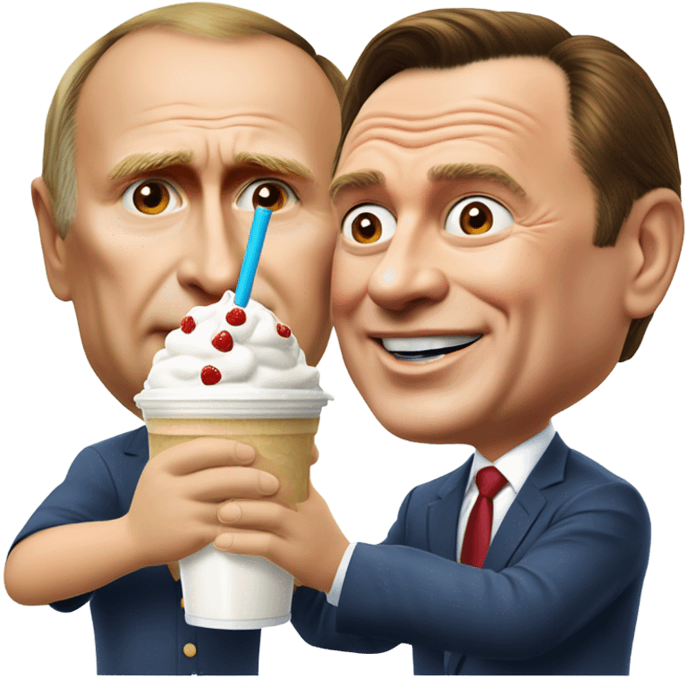 Vladimir Putin and Gerhard Schröder sharing one milkshake with 2 straws emoji