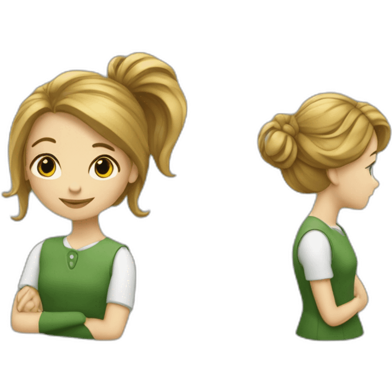 Une femme au cheveux verts et une fille de la classe qui est à côté d’elle  emoji