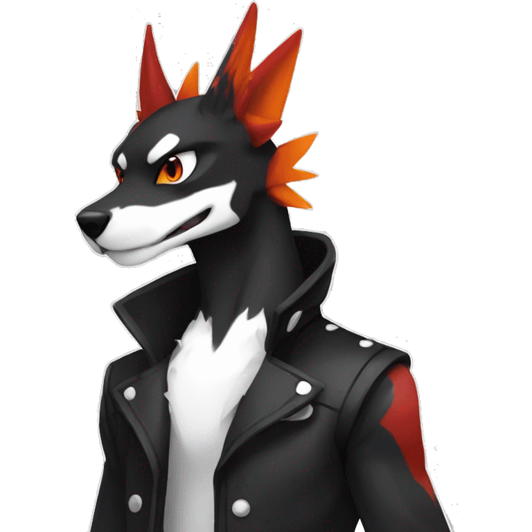 Black Cool Edgy Anthro Sergal-Houndoom-Charizard Fakémon  with White and Red Edgy markings emoji