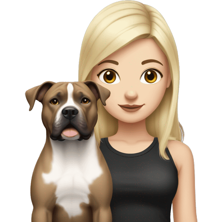 White girl with black hair with a grown pitbull emoji