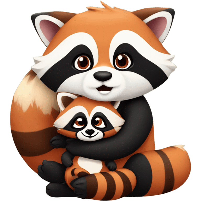 One male raccoon hugging a female red panda buying a home emoji