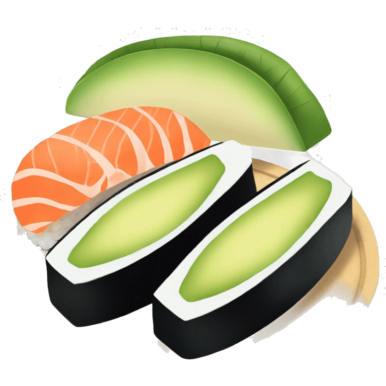 A Piece sushi with a slice of Avocado and salmon in it emoji