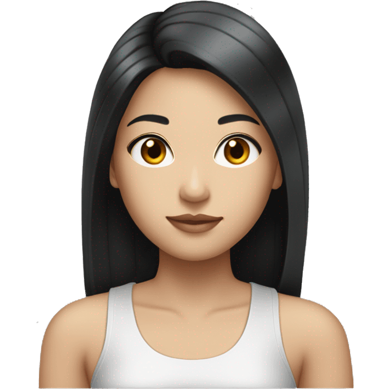 Asian girl with long straight black hair, silver earrings, tank top  emoji