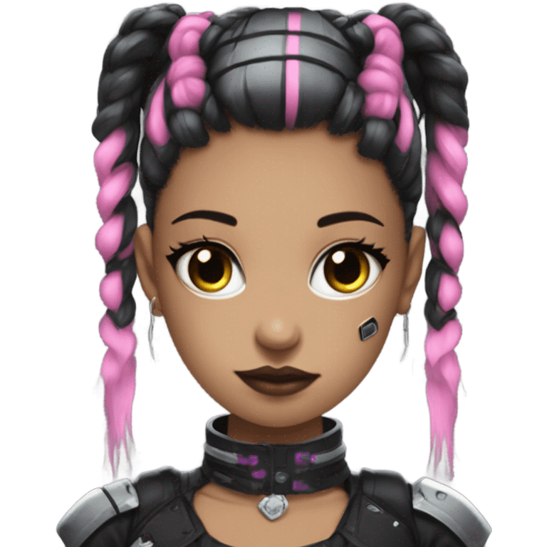 cyborg girl, pink twintails, cyberpunk, black collar, black crop top, gamer, goth emoji