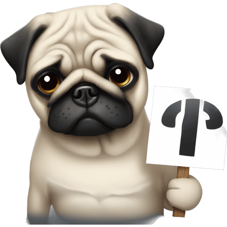 Sad pug holding a Harris Walz sign sadly emoji