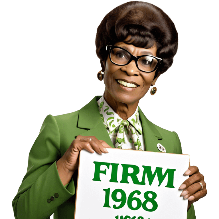 Shirley Chisholm holding a sign that say FIRM 1968 emoji