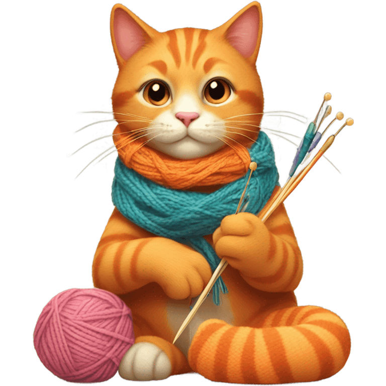 orange cat knitting a scarf emoji