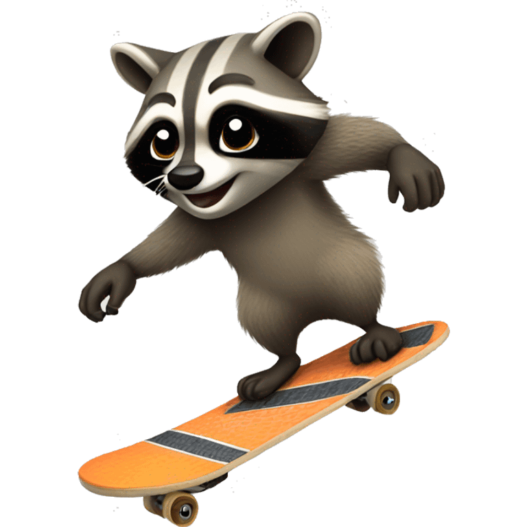 raccoon doing a kickflip emoji