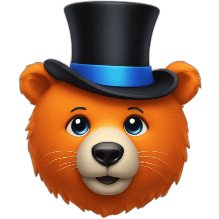 orange bear with tiny black top hat and blue eyelash emoji