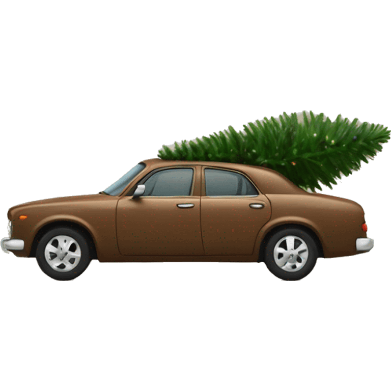 a brown car carries a beautiful Christmas tree emoji