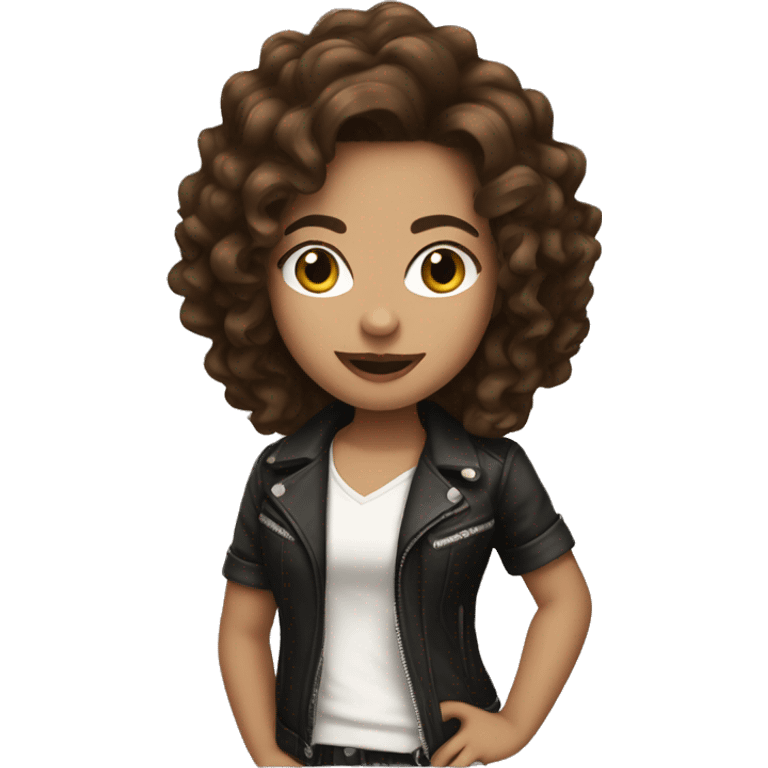 Rockstar girl with brown hair ondulado and white skin emoji